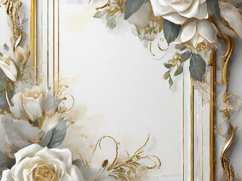 White and gold roses floral background
